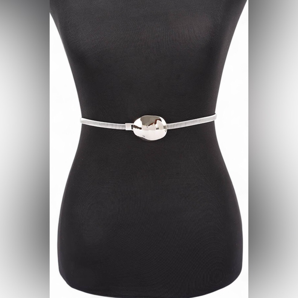 Metallic Oval Metal Waist Statement Belt (Gold or Silver)